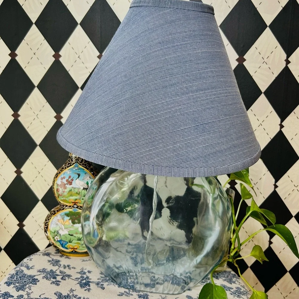 Translucent Light Blue Spherical Table Lamp with Deep Blue Shade– Coastal Luxury